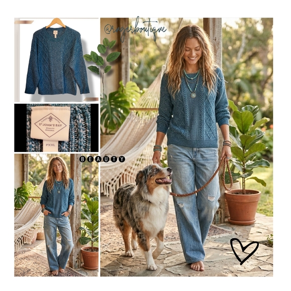 🌿St. John’s Bay Turquoise Cable Knit Sweater Women’s Petite XXL Oversized - Picture 8 of 10